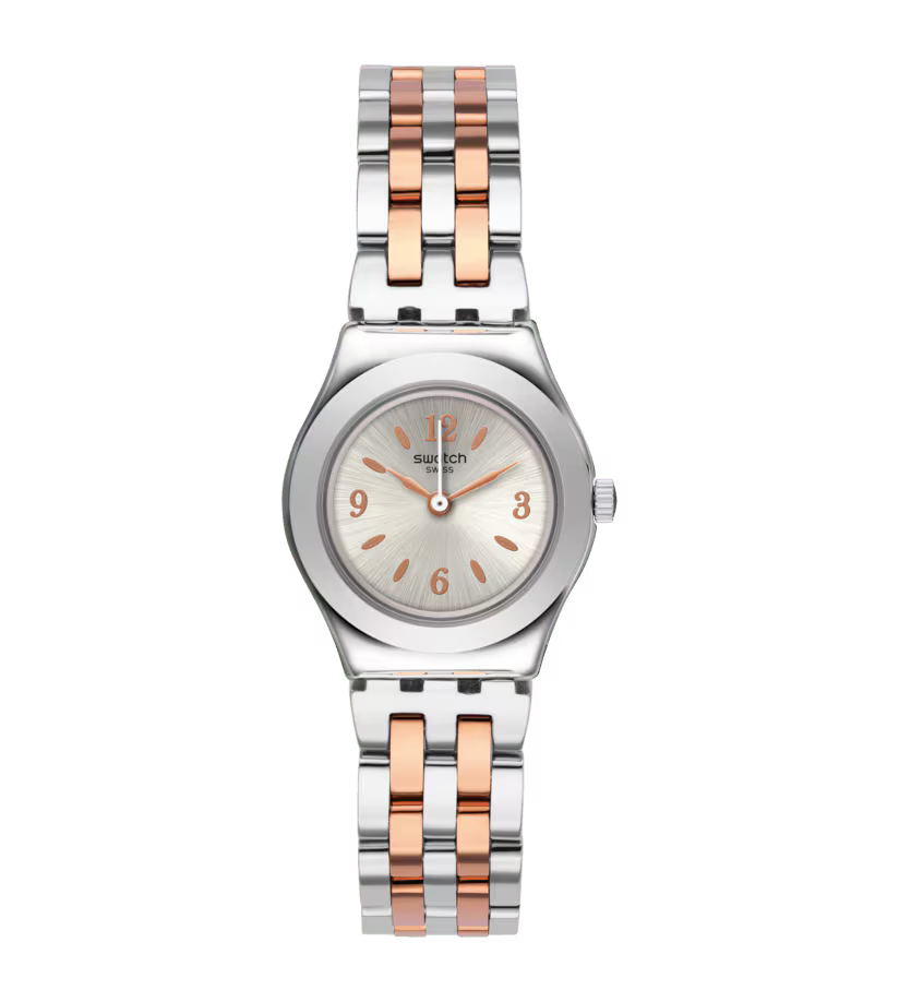 SWATCH YSS308G STEEL SILVER AND ROSE GOLD BAND SILVER DIAL FOR WOMEN