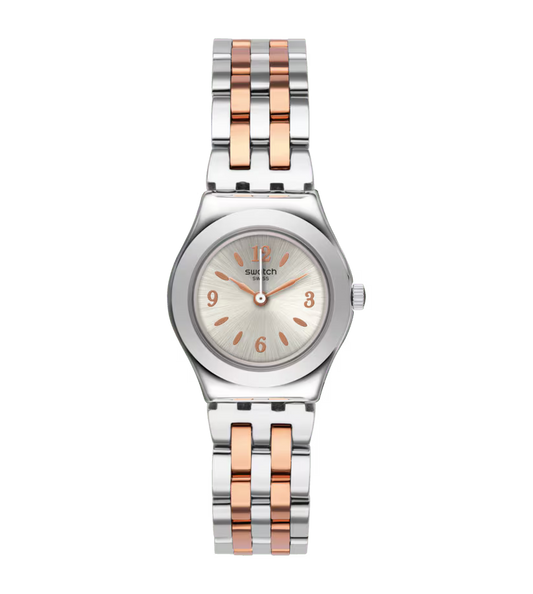 SWATCH YSS308G STEEL SILVER AND ROSE GOLD BAND SILVER DIAL FOR WOMEN