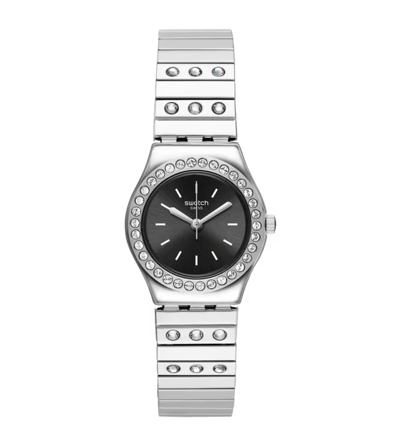 SWATCH YSS318A STEEL SILVER BAND BLACK DIAL FOR WOMEN