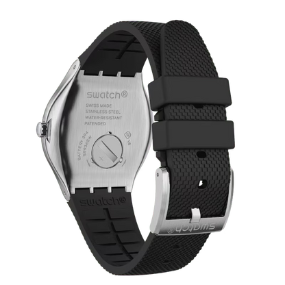 SWATCH YWS437 BLACK RUBBER BAND SILVER DIAL FOR MEN