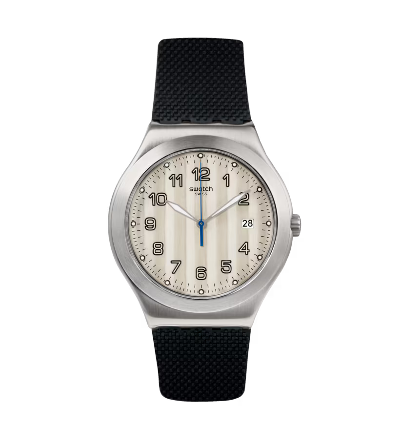SWATCH YWS437 BLACK RUBBER BAND SILVER DIAL FOR MEN