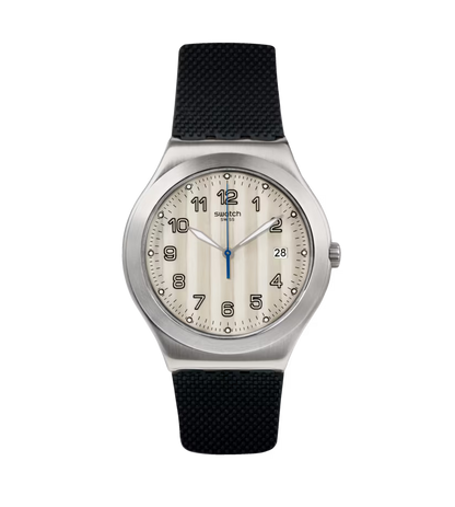 SWATCH YWS437 BLACK RUBBER BAND SILVER DIAL FOR MEN