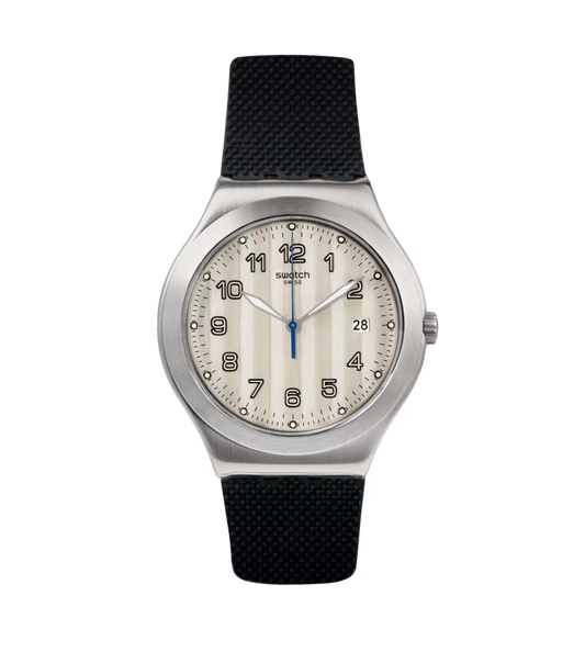 SWATCH YWS437 BLACK RUBBER BAND SILVER DIAL FOR MEN