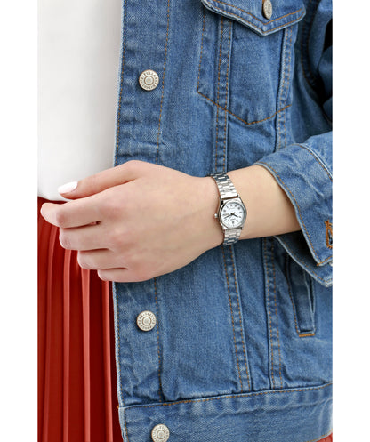 Casio Women's LTP-V006D-2BUDF - 30mm Silver Plated Case and Stainless Steel Band