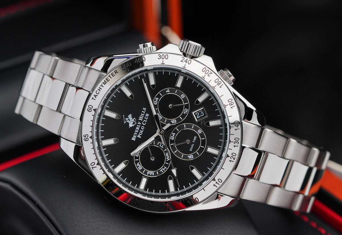 POLO BP3127X.350 SILVER STEEL BAND BLACK DIAL  FOR MEN