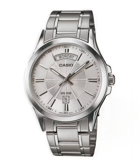 CASIO  MTP-1381D-7A SILVER STEEL BAND SILVER DIAL  FOR MEN