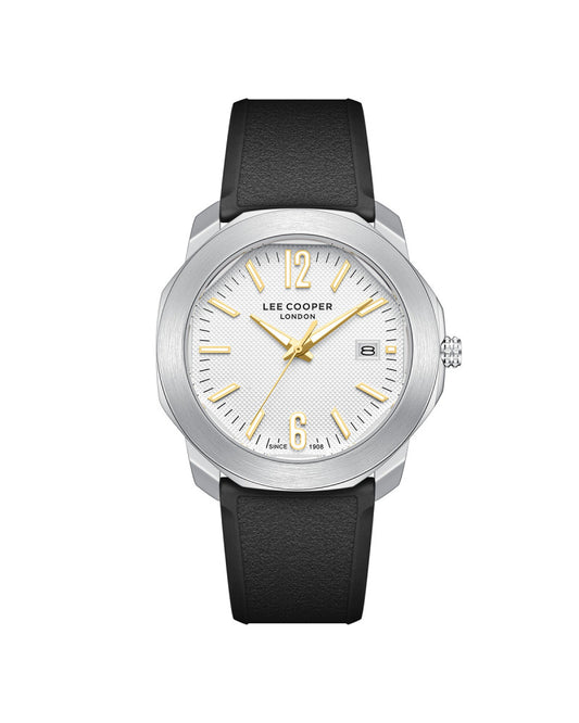 LEE COOPER LC08312.331 BLACK RUBBER BAND WHITE DIAL  FOR MEN