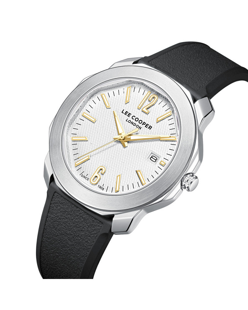 LEE COOPER LC08312.331 BLACK RUBBER BAND WHITE DIAL  FOR MEN
