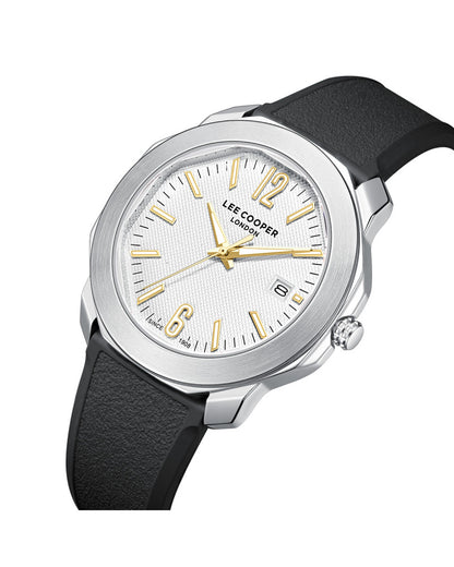 LEE COOPER LC08312.331 BLACK RUBBER BAND WHITE DIAL  FOR MEN