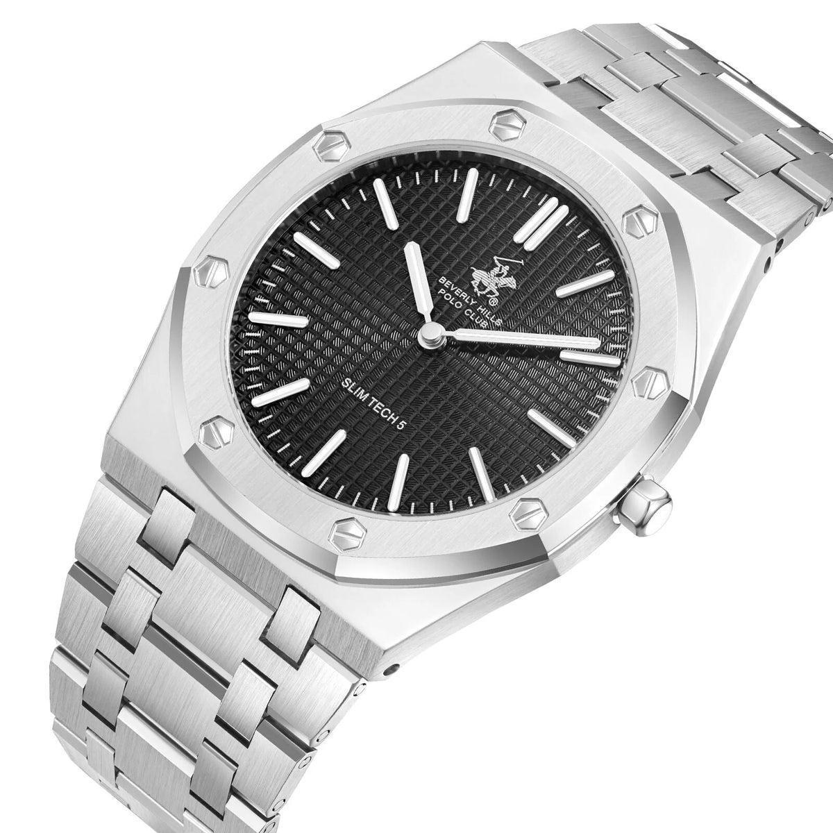 POLO BP3825X.350 SILVER STEEL BAND BLACK DIAL  FOR MEN