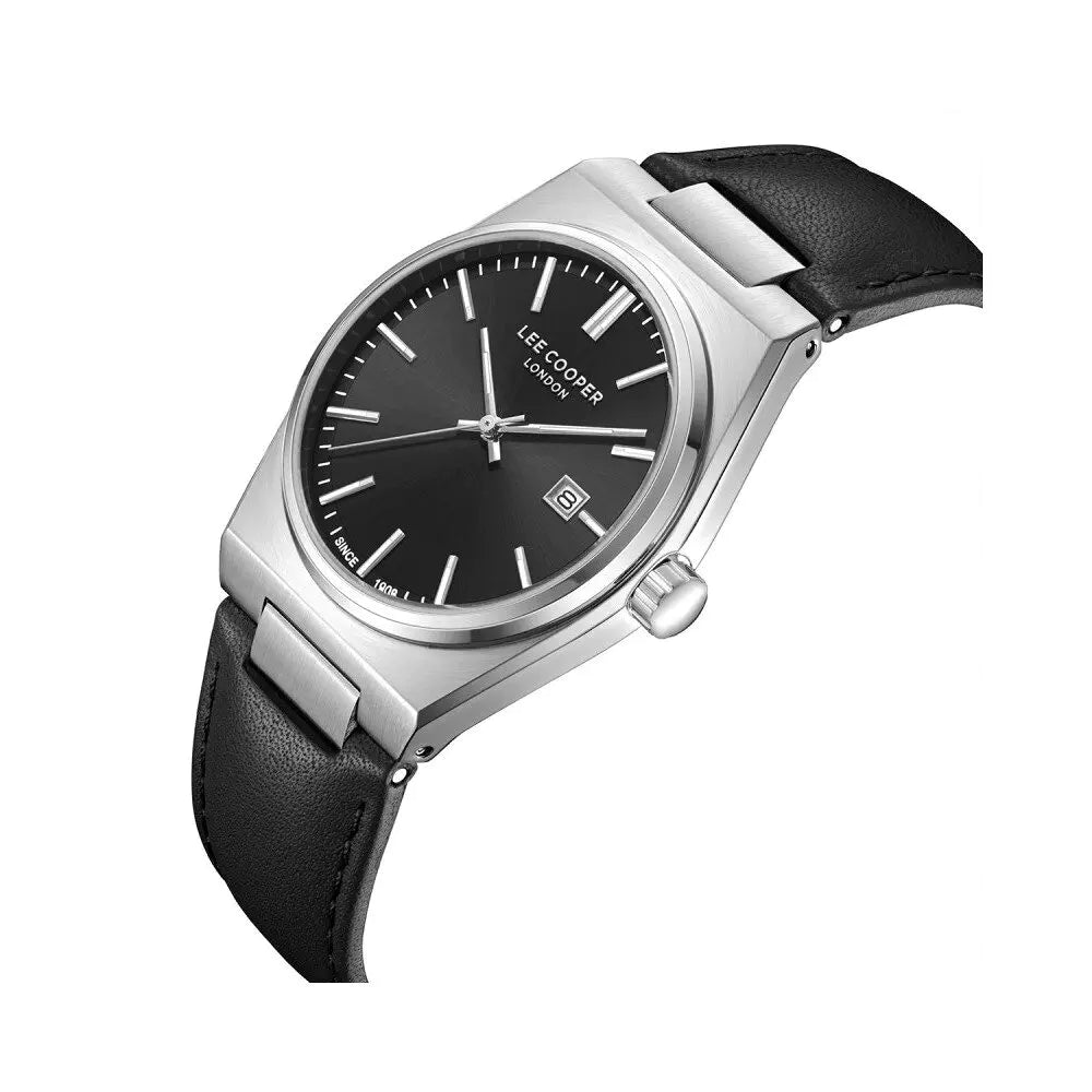 LEE COOPER LC08261.351 BLACK LEATHER BAND BLACK DIAL  FOR MEN