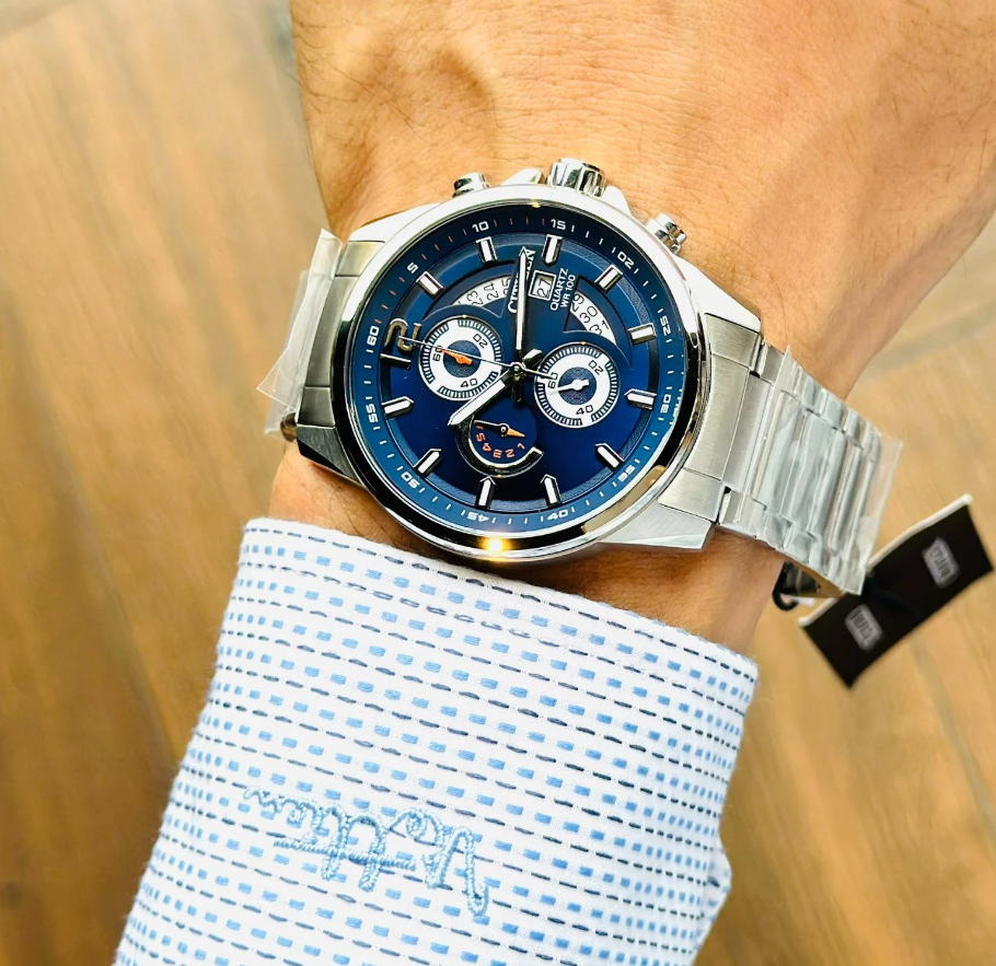 CITIZEN AN3690-56L SILVER STEEL BAND NAVY BLUE DIAL  FOR MEN