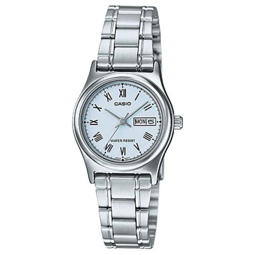 Casio Women's LTP-V006D-2BUDF - 30mm Silver Plated Case and Stainless Steel Band