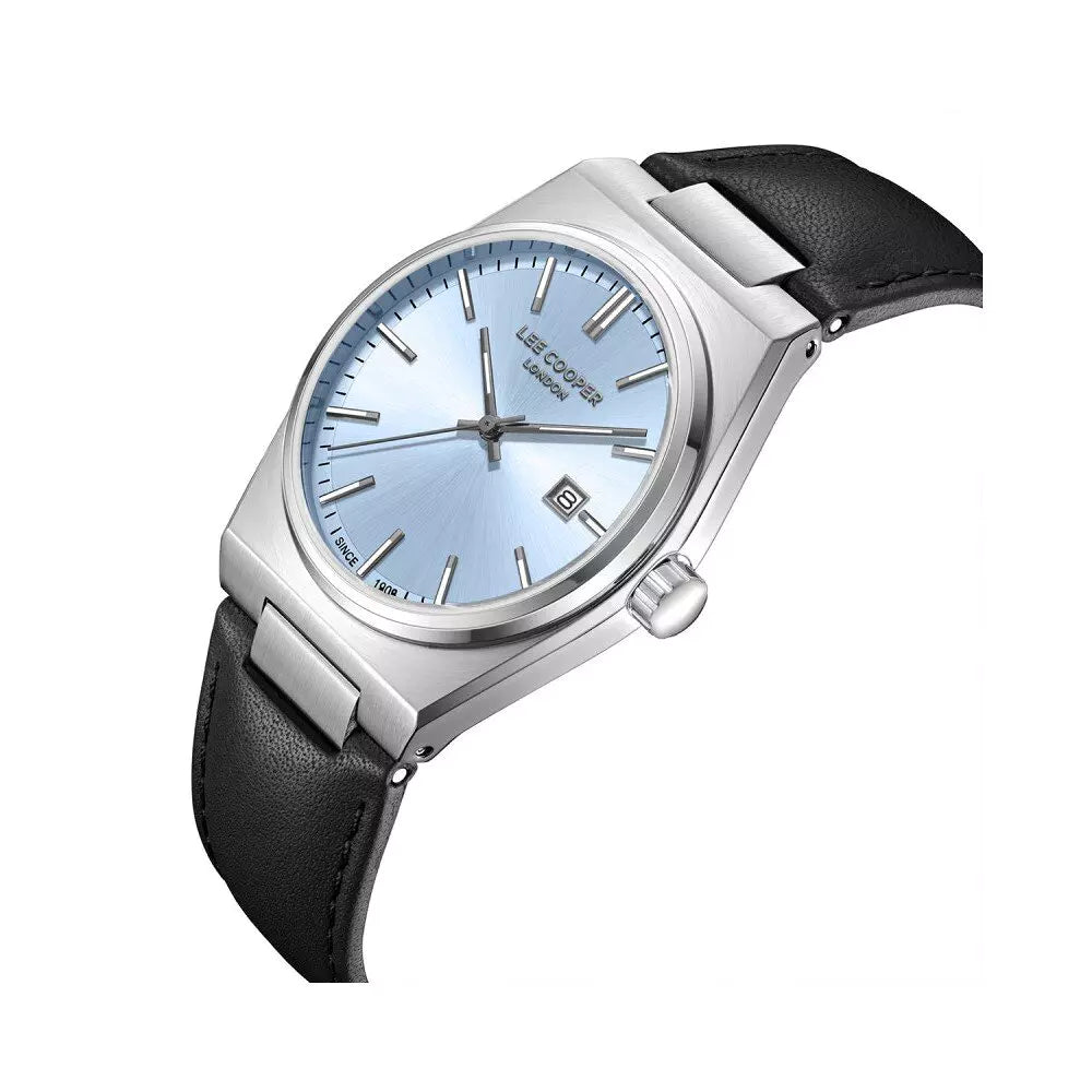 LEE COOPER LC08261.301 BLACK LEATHER BAND BABY BLUE DIAL  FOR MEN