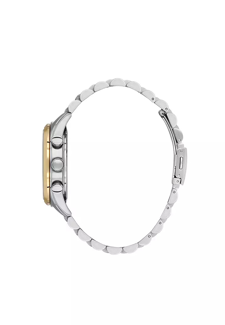DANIEL KLEIN  DK.1.13976-5 SILVER AND GOLD STEEL BAND BLACK DIAL  FOR MEN