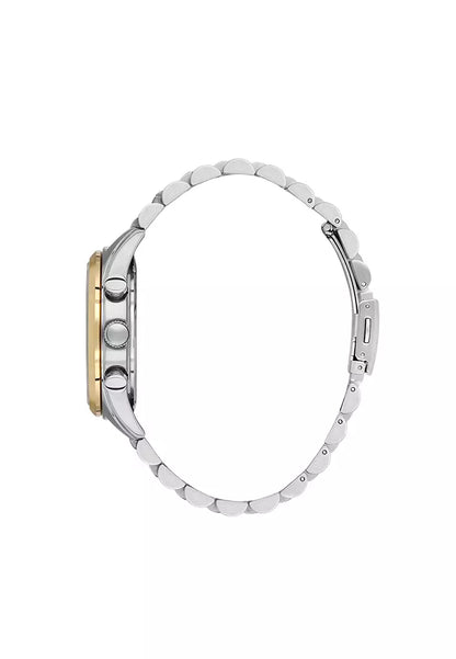 DANIEL KLEIN  DK.1.13976-5 SILVER AND GOLD STEEL BAND BLACK DIAL  FOR MEN
