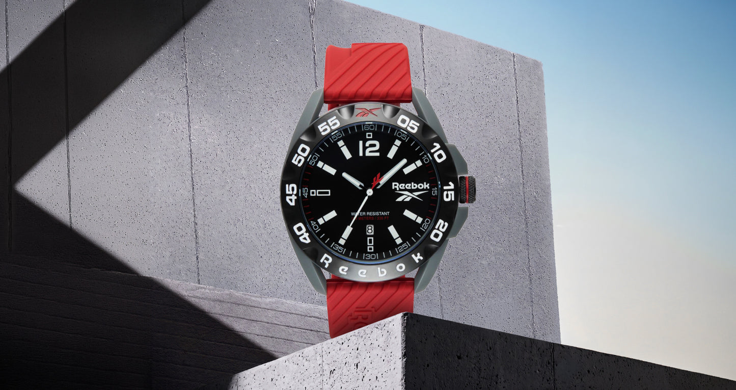 Reebok RV-EMB-G3-PAIR-BW Red Rubber Band Black Dial For Men