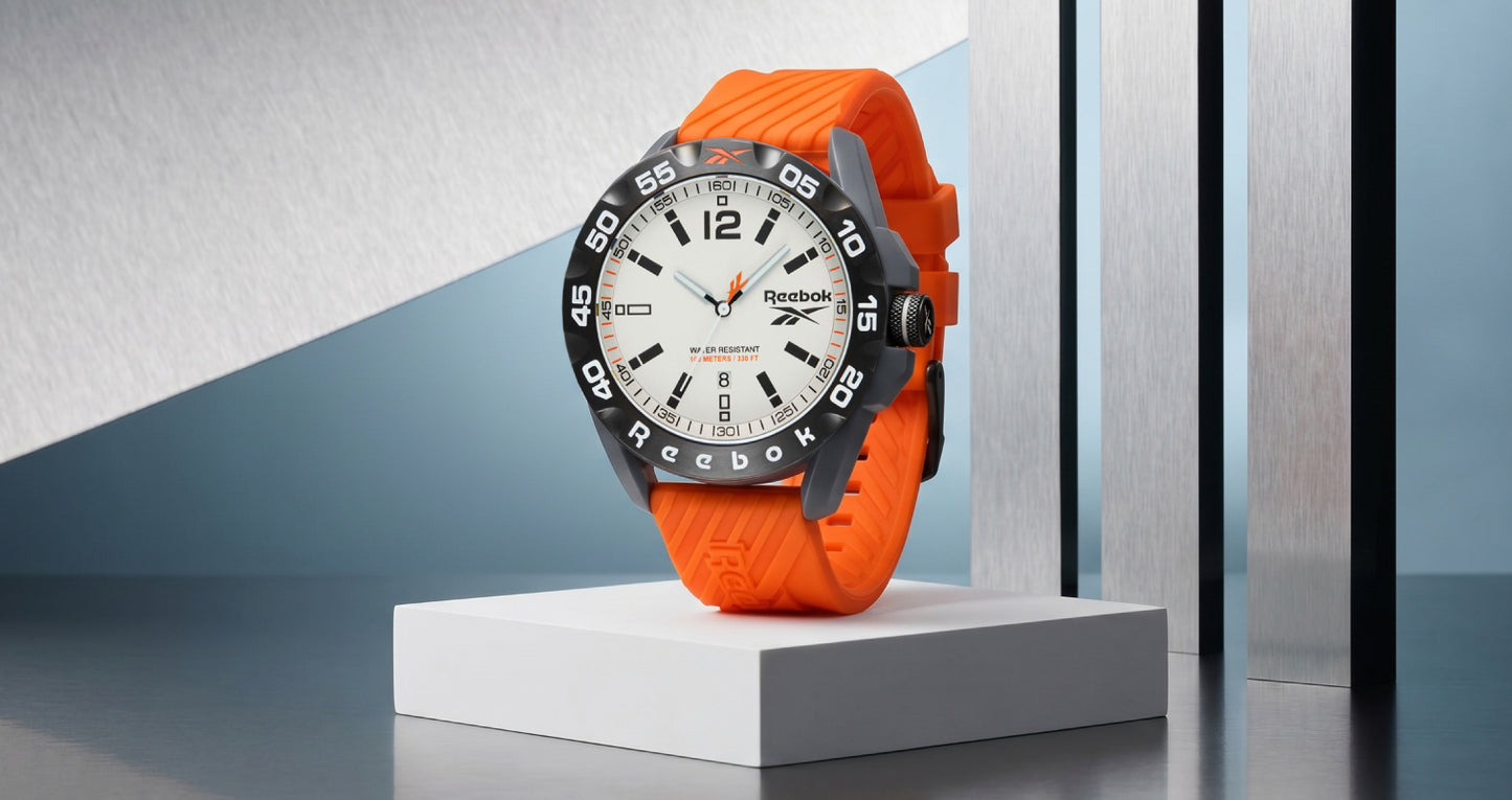 Reebok RV-EMB-G3-PAIO-1B Orange Rubber Band White Dial For Men
