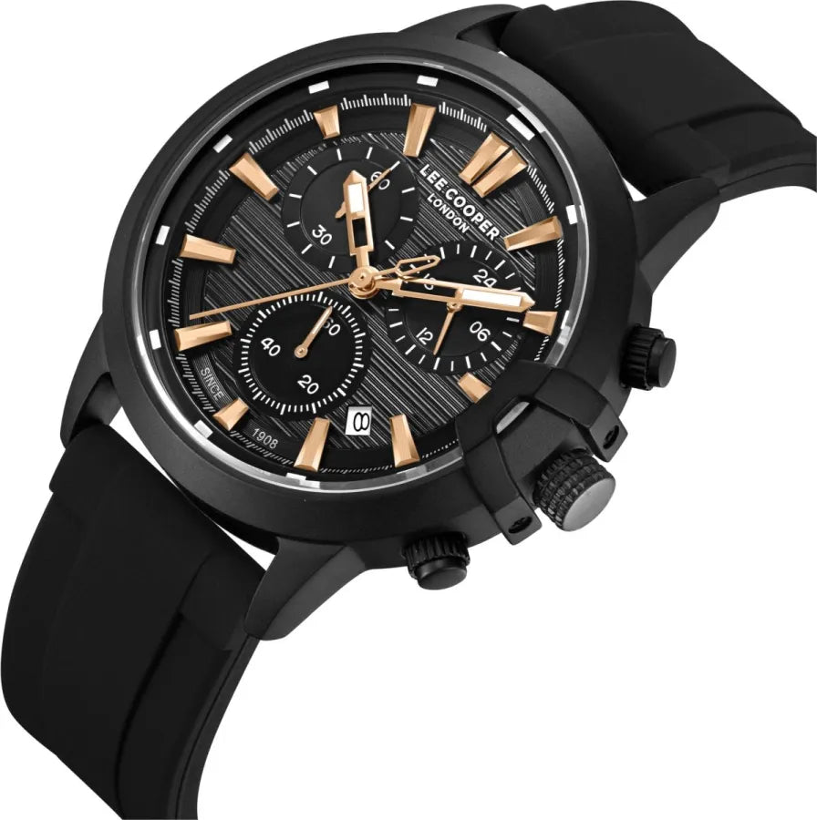 LEE COOPER LC08267.651 BLACK RUBBER BAND BLACK DIAL  FOR MEN