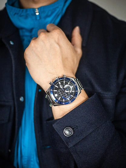 CASIO EDIFICE EFV-620D-1A2 SILVER STEEL BAND BLACK DIAL  FOR MEN