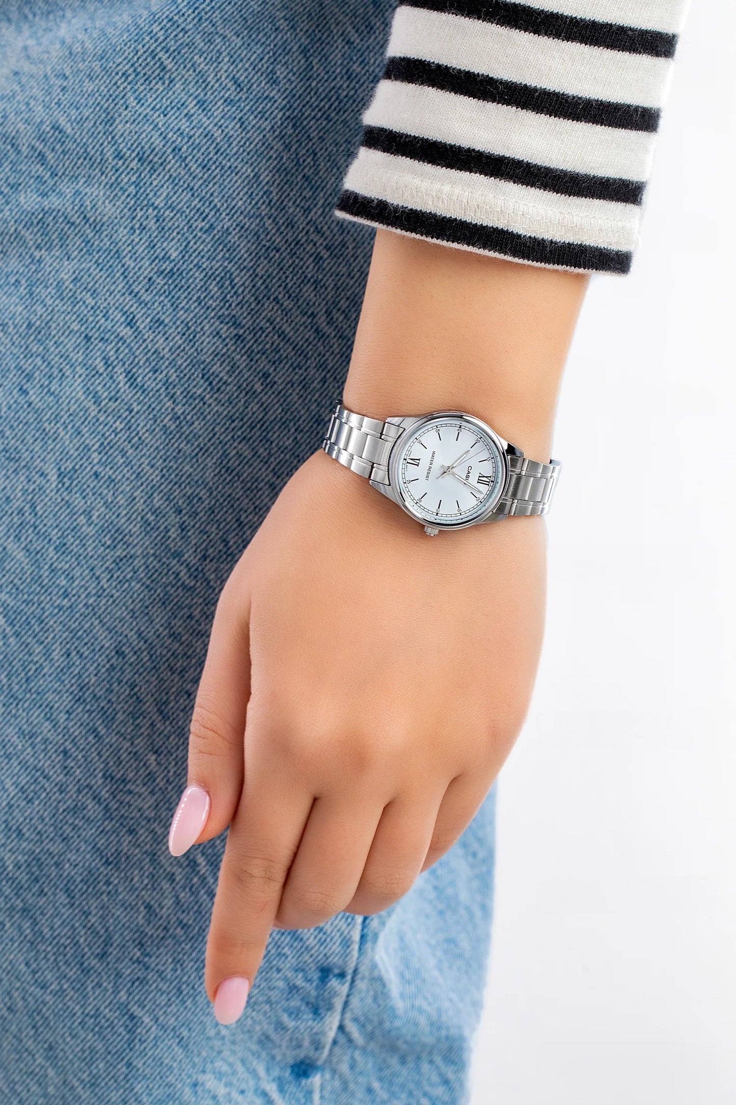 Casio Simple Silver St.Steel Blue Dial For Women LTP-V005D-2B3