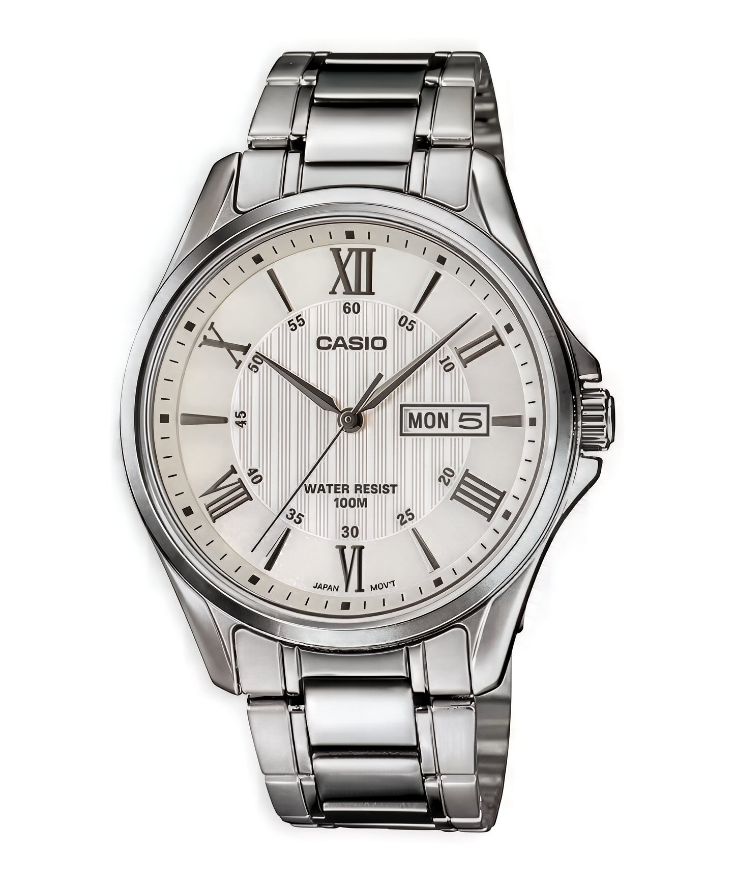 CASIO  MTP-1384D-7A SILVER STEEL BAND WHITE DIAL  FOR MEN