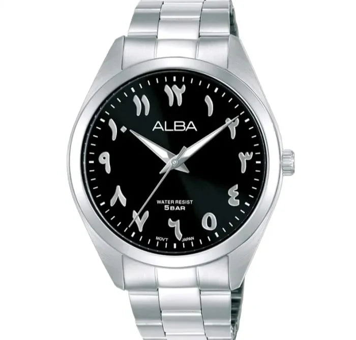 ALBA  ARX161X1 SILVER STEEL BAND BLACK DIAL  FOR MEN