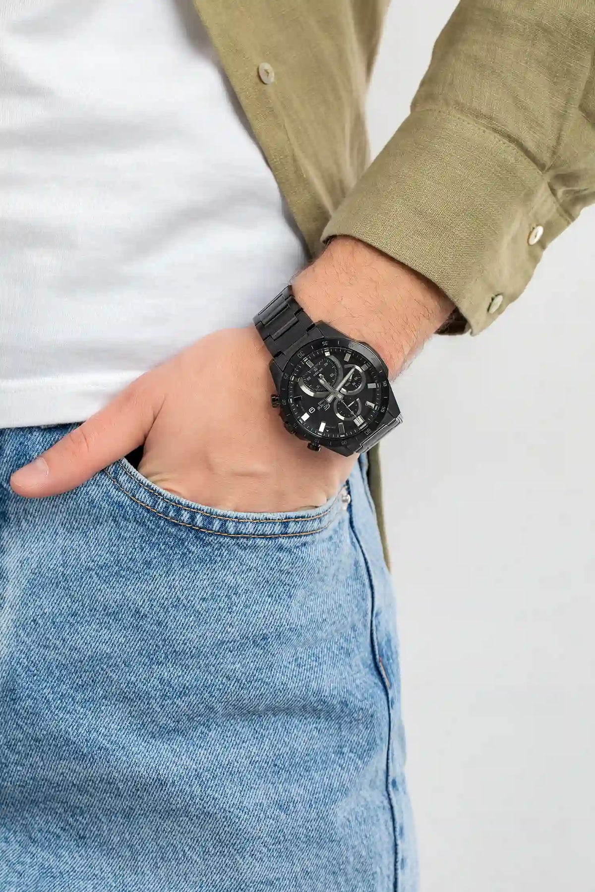 CASIO EDIFICE EFR-571MDC-1A BLACK STEEL BAND BLACK DIAL  FOR MEN