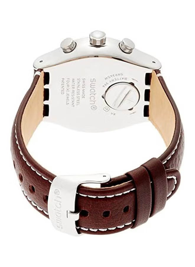 SWATCH YVS432 BROWN LEATHER BAND WHITE DIAL FOR MEN
