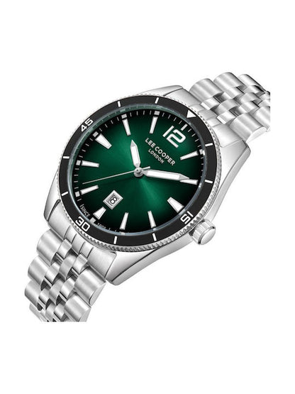 LEE COOPER LC08281.360 SILVER STEEL BAND GREEN DIAL  FOR MEN
