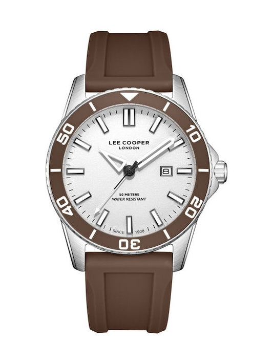 LEE COOPER LC08278.362 BROWN RUBBER BAND SILVER DIAL  FOR MEN