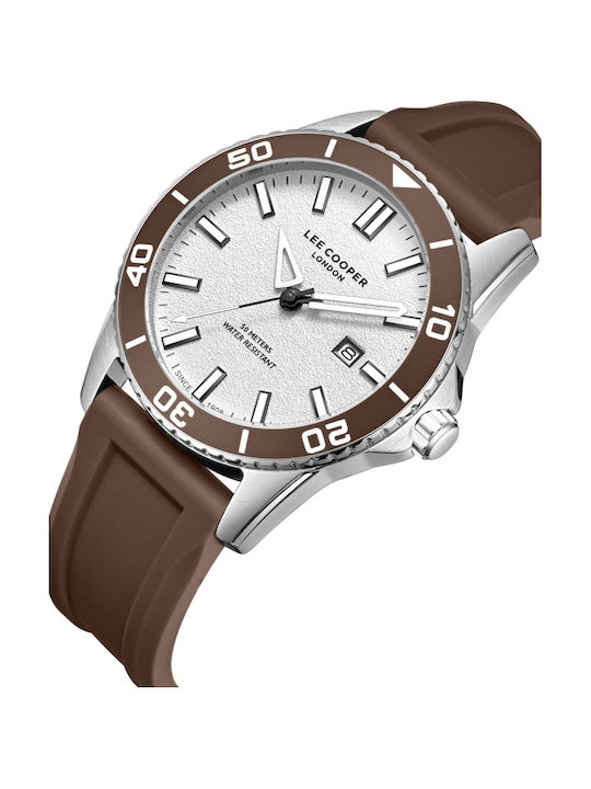 LEE COOPER LC08278.362 BROWN RUBBER BAND SILVER DIAL  FOR MEN
