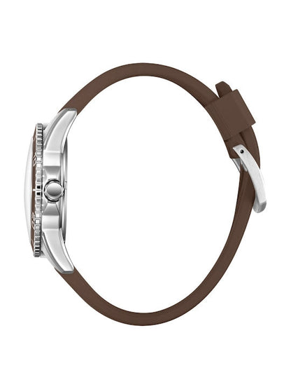 LEE COOPER LC08278.362 BROWN RUBBER BAND SILVER DIAL  FOR MEN