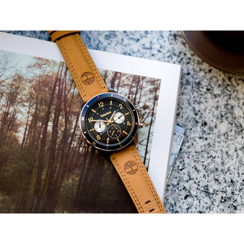 TIMBERLAND  TDWGF2201002 BEIGE LEATHER BAND BLACK DIAL  FOR MEN