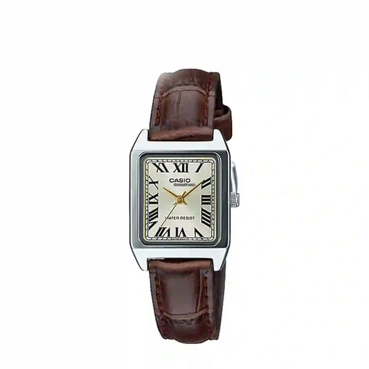 CASIO LTP-V007L-9B BROWN LEATHER BAND SILVER DIAL FOR WOMEN