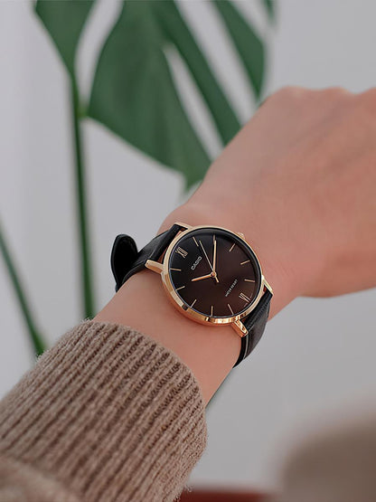 Casio LTP-VT01GL-1B Leather Black Watch , Women Watches