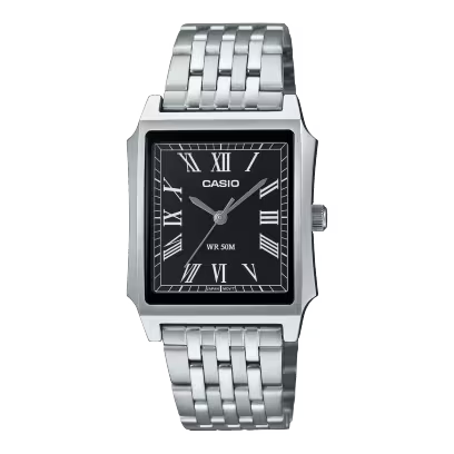 CASIO  MTP-B190D-1B SILVER STEEL BAND BLACK DIAL  FOR MEN