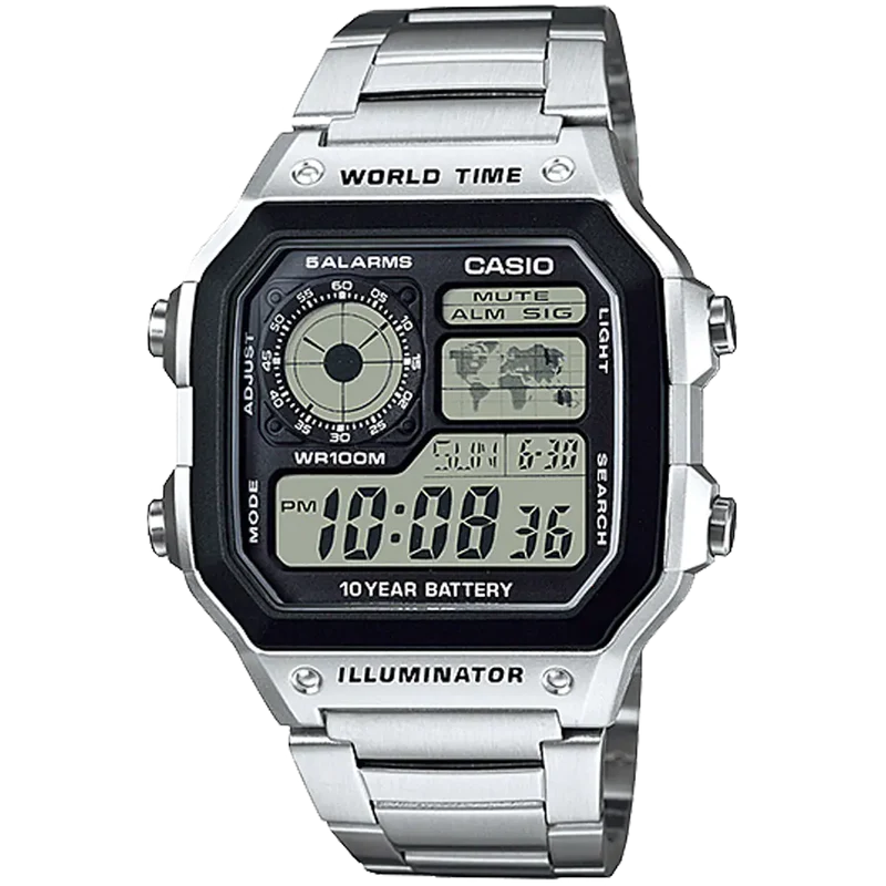 CASIO AE-1200WHD-1A Silver World Time Digital Watch