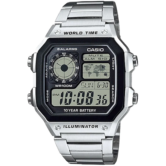 CASIO AE-1200WHD-1A Silver World Time Digital Watch