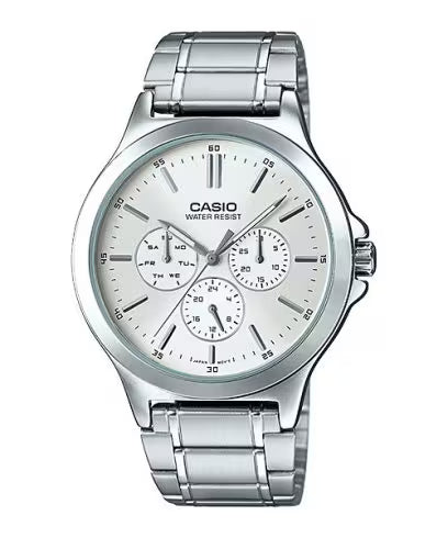 CASIO  MTP-V300D-7A SILVER STEEL BAND SILVER DIAL  FOR MEN
