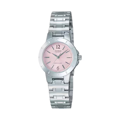 CASIO  LTP-1177A-4A1 SILVER STEEL BAND PINK DIAL  FOR WOMEN