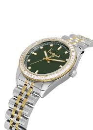 FREELOOK FL.1.10380-3 SILVER AND GOLD STEEL BAND GREEN DIAL  FOR WOMEN