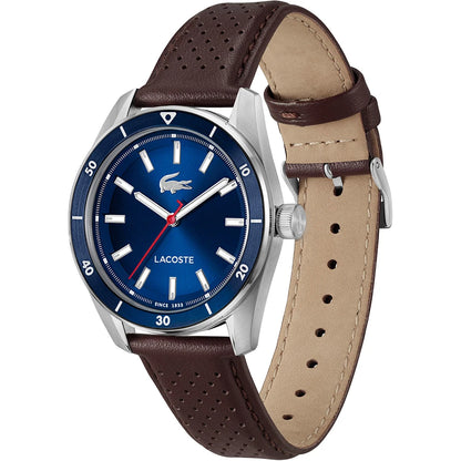 LACOSTE '2011489 BROWN LEATHER BAND NAVY BLUE DIAL  FOR MEN