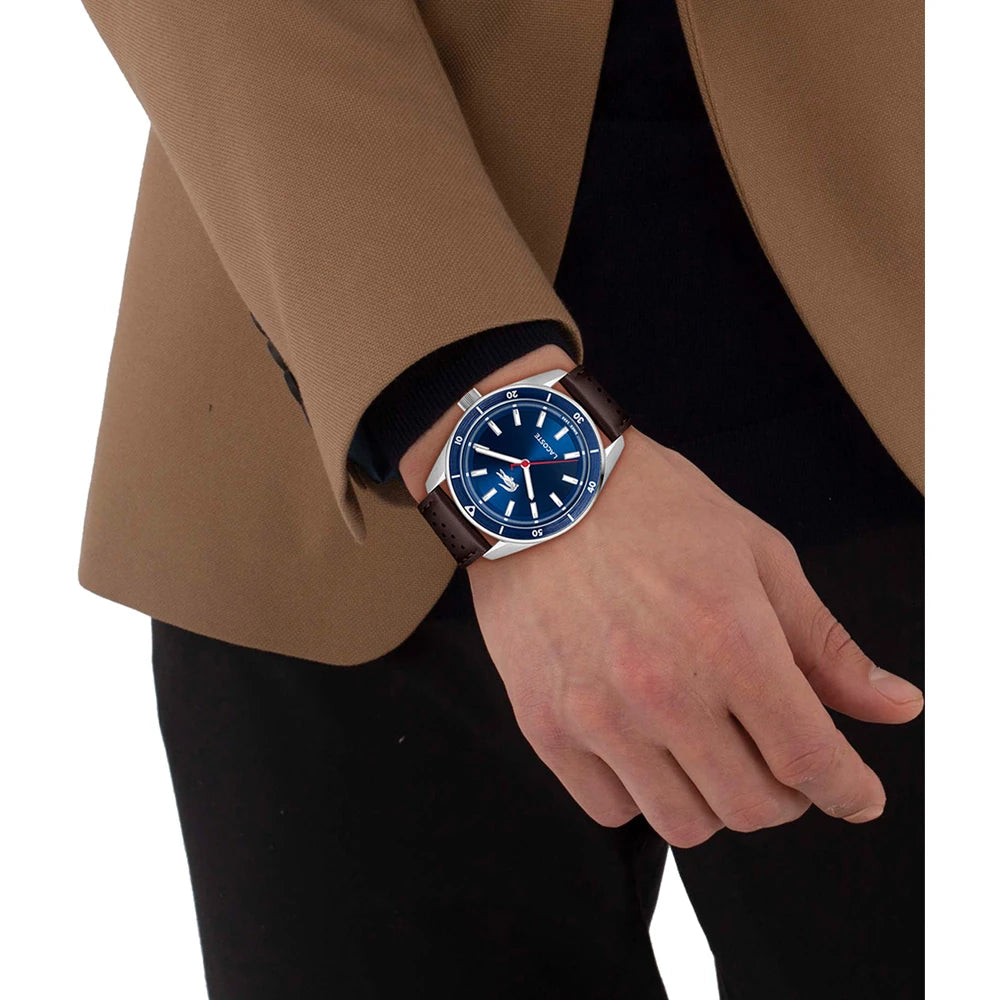LACOSTE '2011489 BROWN LEATHER BAND NAVY BLUE DIAL  FOR MEN