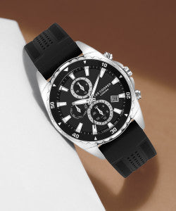 LEE COOPER LC07527.351 BLACK RUBBER BAND BLACK DIAL  FOR MEN