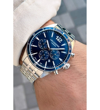 LEE COOPER LC07641.390 SILVER STEEL BAND NAVY BLUE DIAL  FOR MEN
