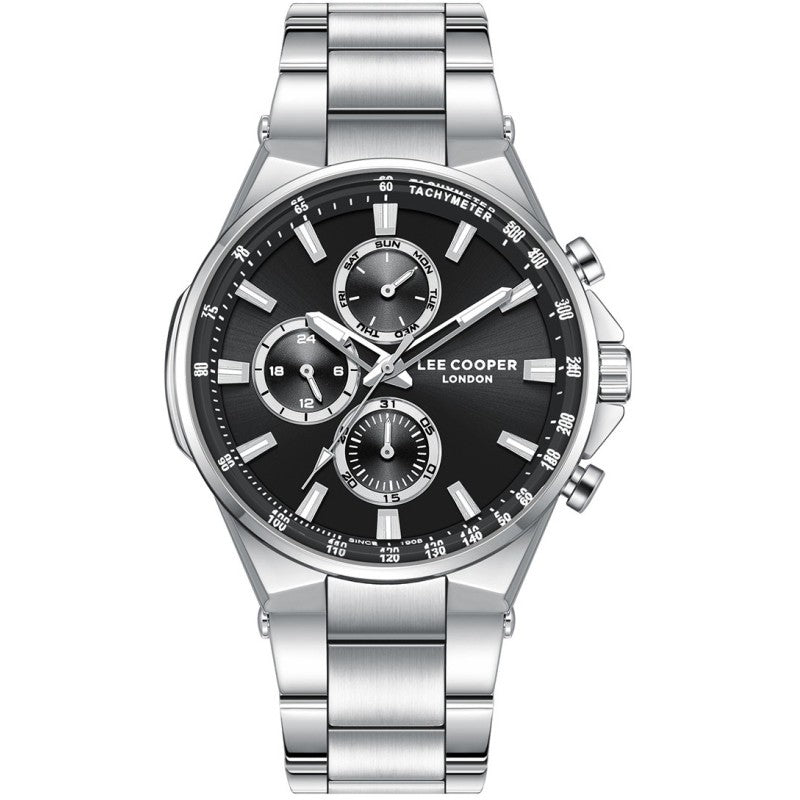LEE COOPER LC08219.350 SILVER STEEL BAND BLACK DIAL  FOR MEN