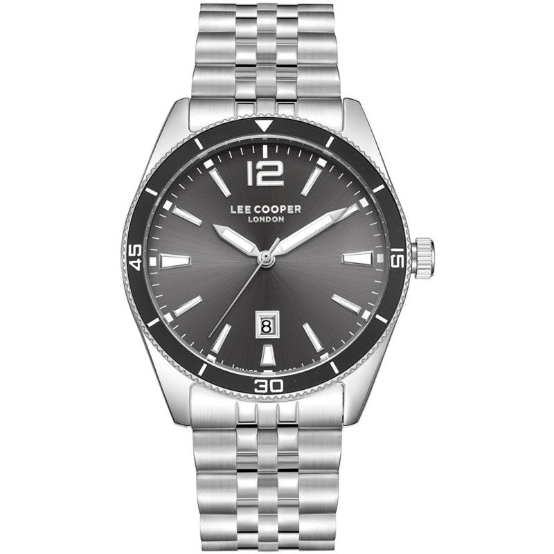 LEE COOPER LC08281.350 SILVER STEEL BAND BLACK DIAL  FOR MEN