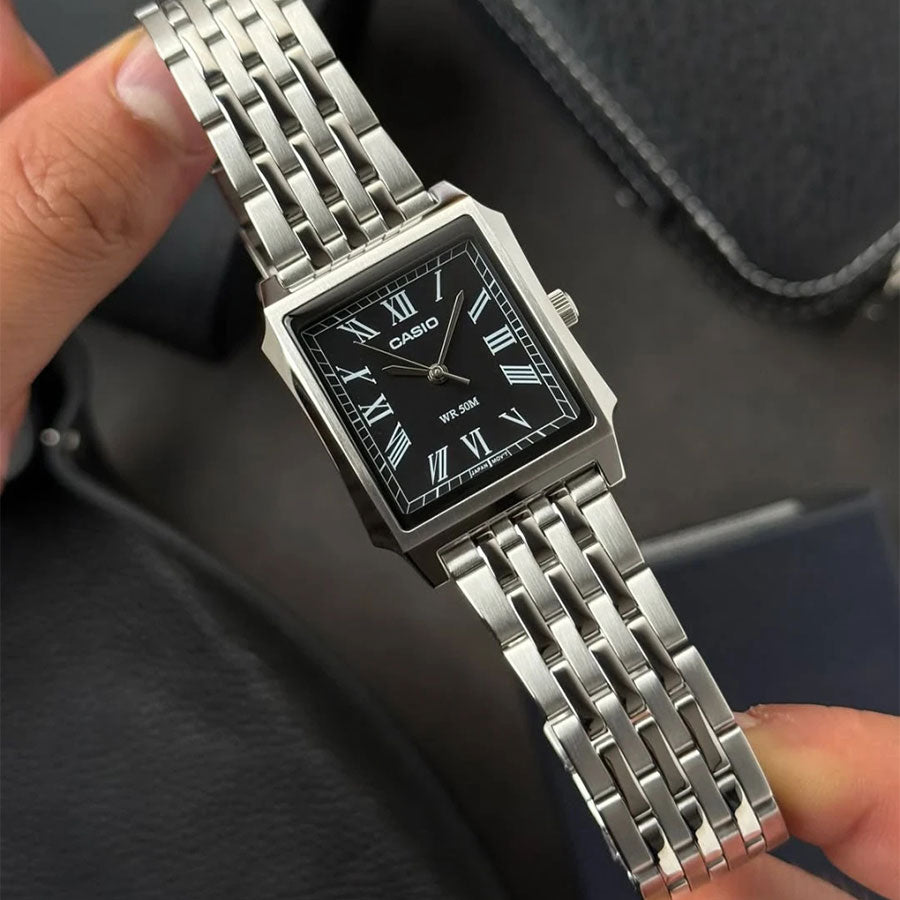 CASIO  MTP-B190D-1B SILVER STEEL BAND BLACK DIAL  FOR MEN