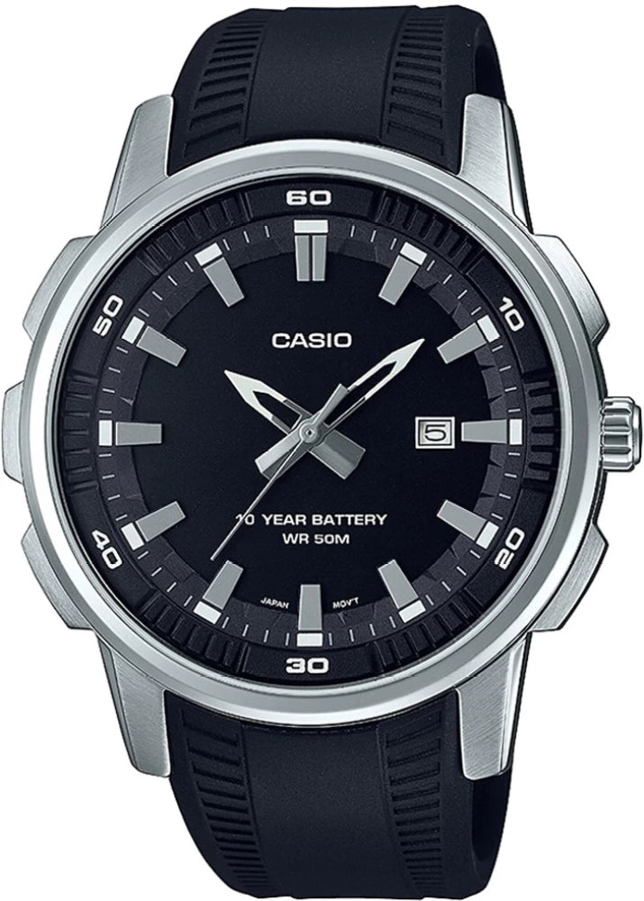 Casio General Black Rubber Black Dial For Men MTP-E195-1A